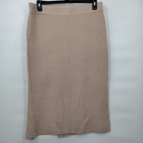 New Leith Sweater Knit Bodycon Front Slit Midi Ribbed Skirt Size 1X Women Beige - Picture 5 of 11